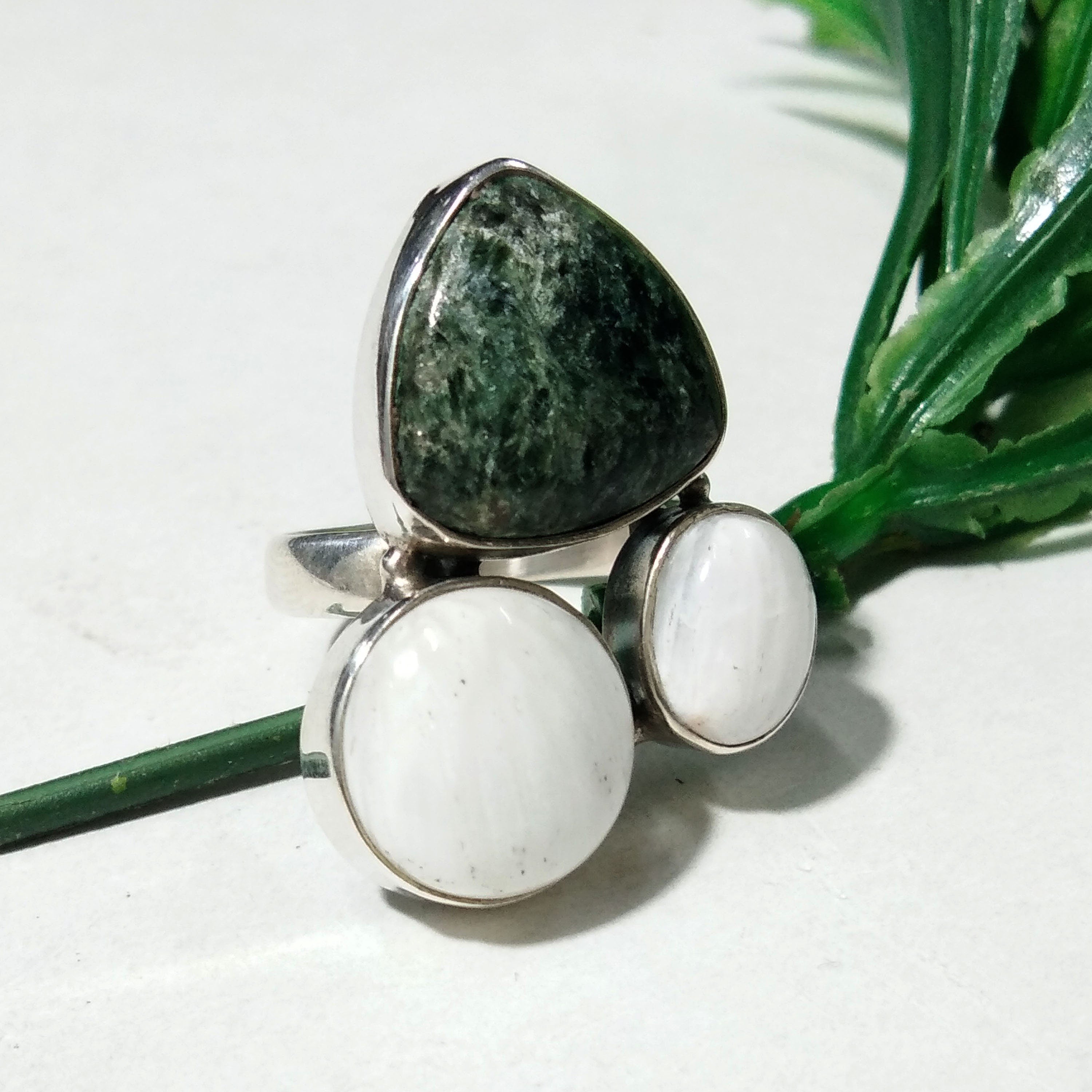 Natural White Scolecite/Seraphinite Gemstone Ring, 925 Sterling Silver Ring, Seraphinite Stone Handmade Ring, Gift Birthday Ring Jewelry